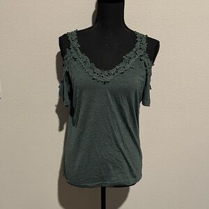 SHEIN Deep Green Lace Trim Tank Top